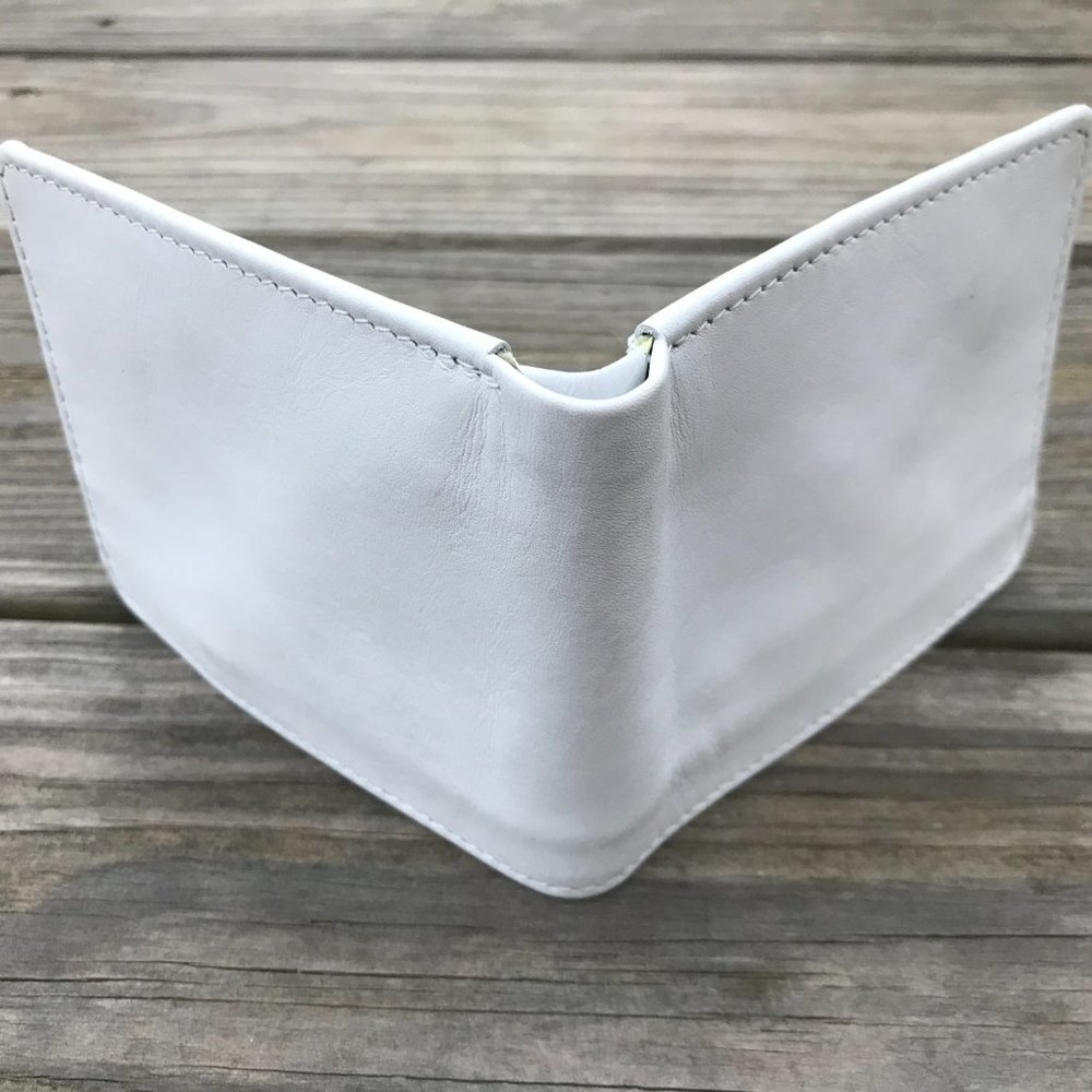 White Leather Men Wallet Handmade Card Holder Bifo - Picture 7 of 10